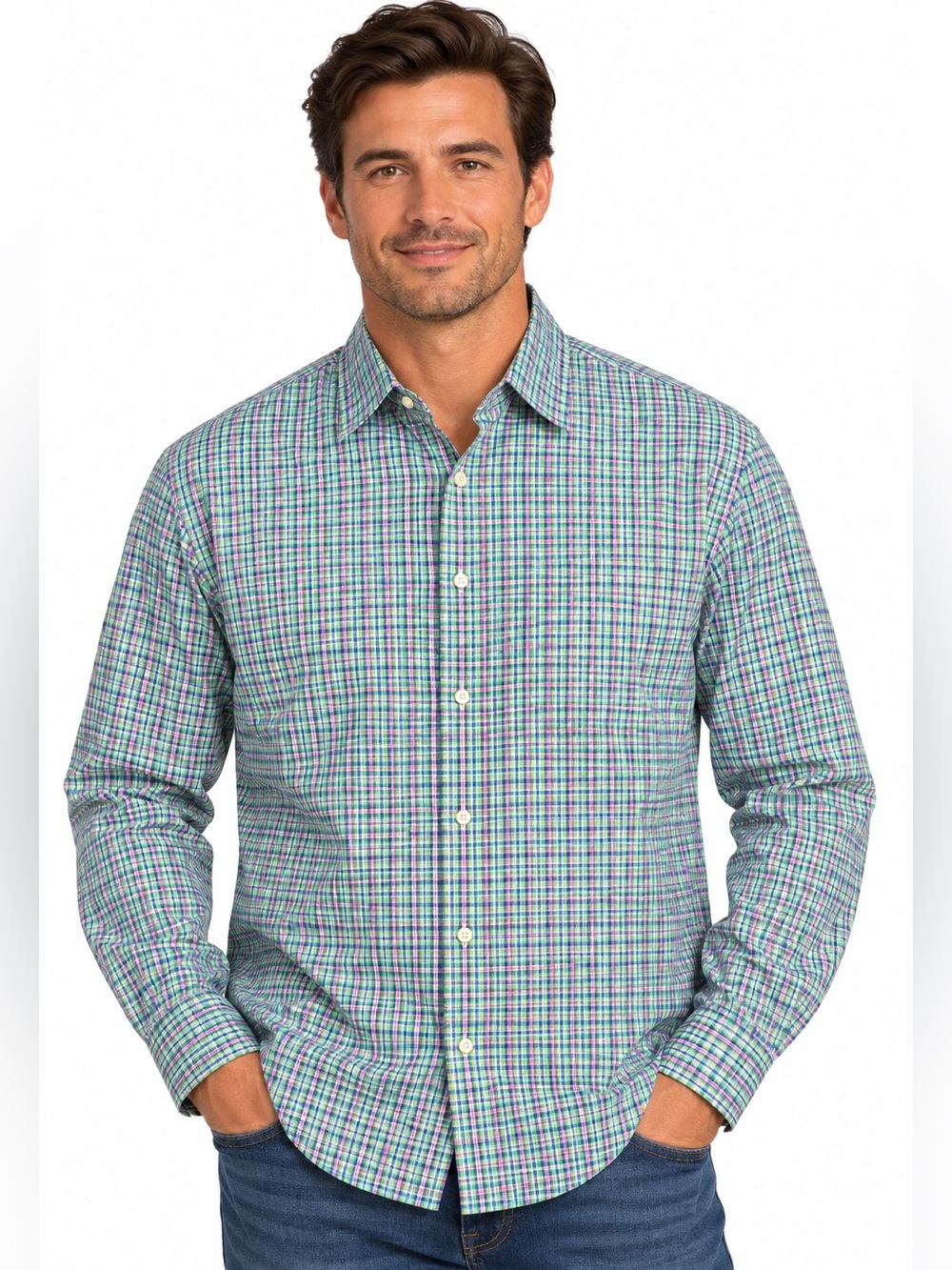Lauren Ralph Lauren Men’s 18 34/35 Classic Fit Stretch Non Iron Plaid Shirt